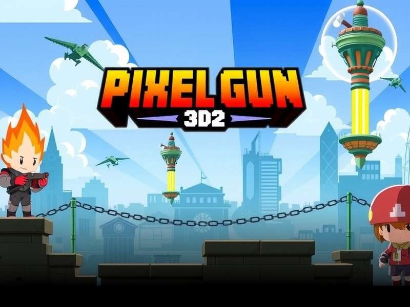 Futuristic gaming scene with neon lights representing Pixel Gun 3D 2