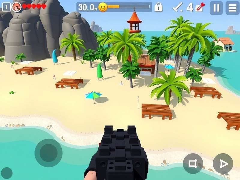 Complete overview of Pixel Gun 3D Beach Map showing key locations and combat zones