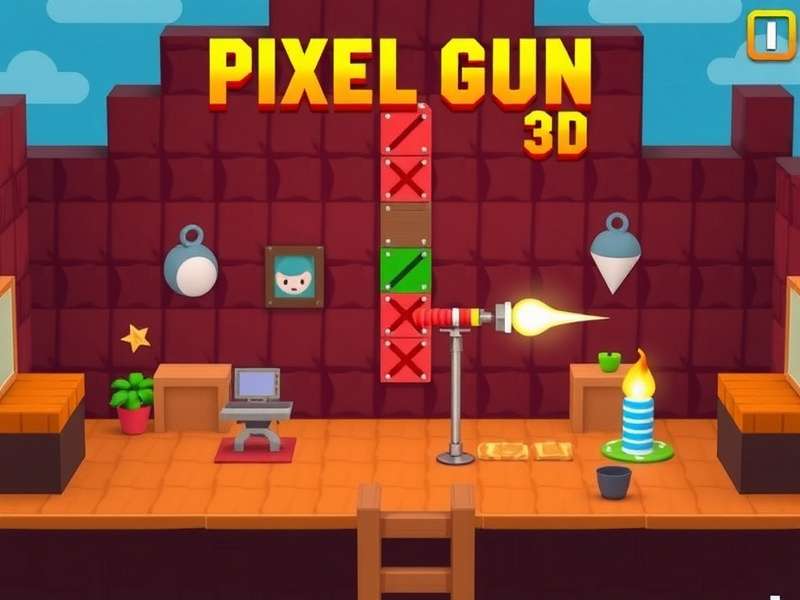 Gamer playing on a MacBook with Pixel Gun 3D gameplay on screen