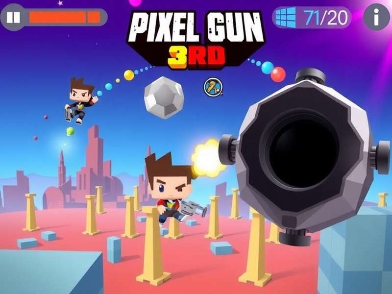 Pixel Gun 3D game banner showing multiplayer combat scene with Microsoft Store download guide overlay