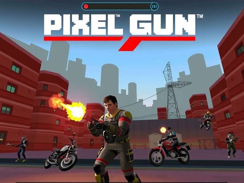 Pixel Gun 3D Download PC – Hero banner showing game characters and PC setup